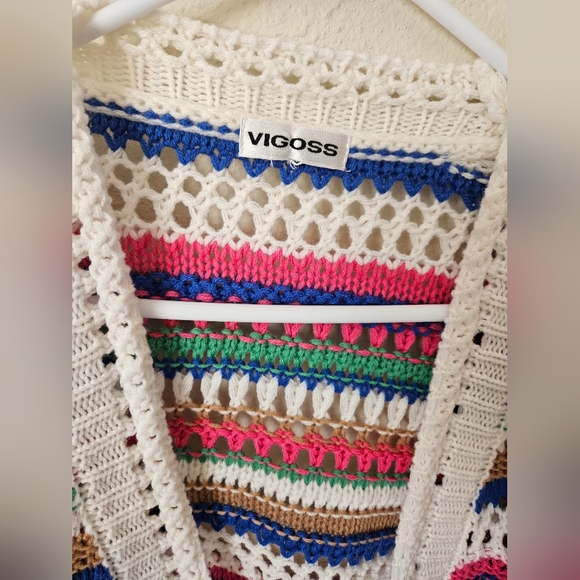 Vigoss crocheted sweater cardigan top M - Picture 9 of 11